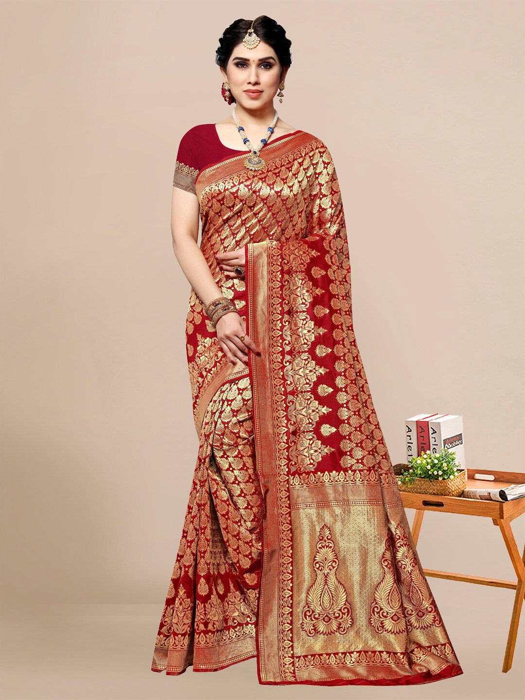 

Sidhidata Woven Design Zari Banarasi Saree, Red