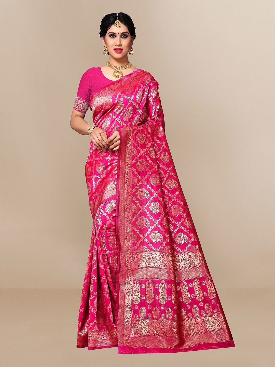 

Sidhidata Ethnic Motifs Zari Banarasi Saree, Pink