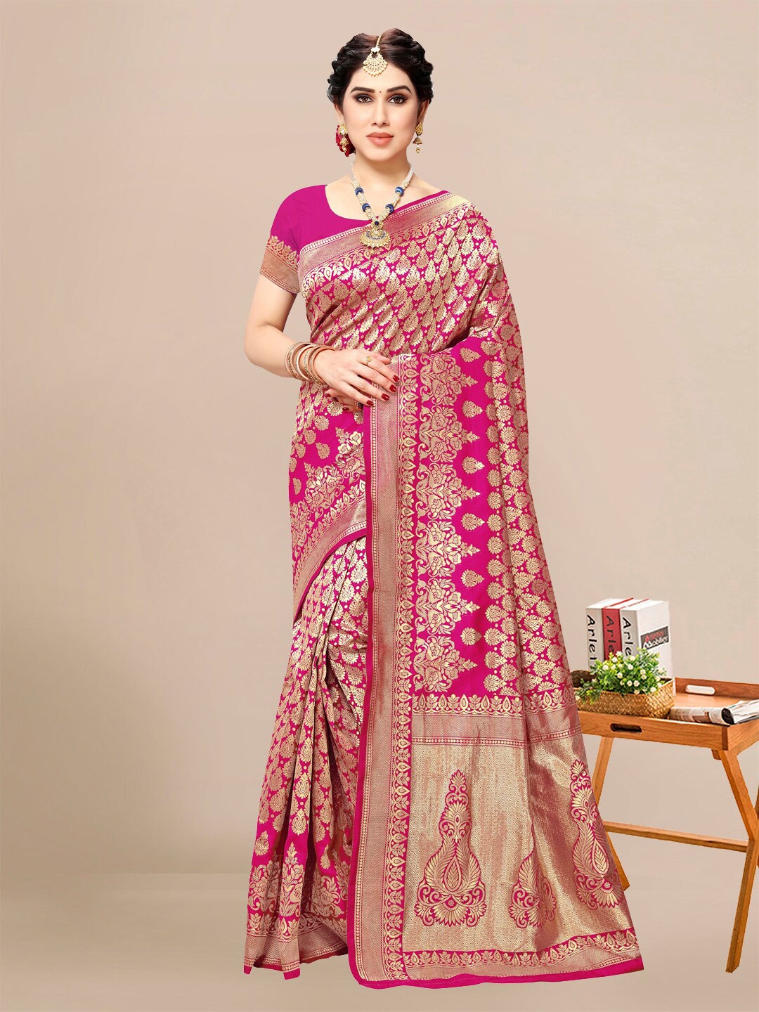 

Sidhidata Woven Design Zari Banarasi Saree, Pink