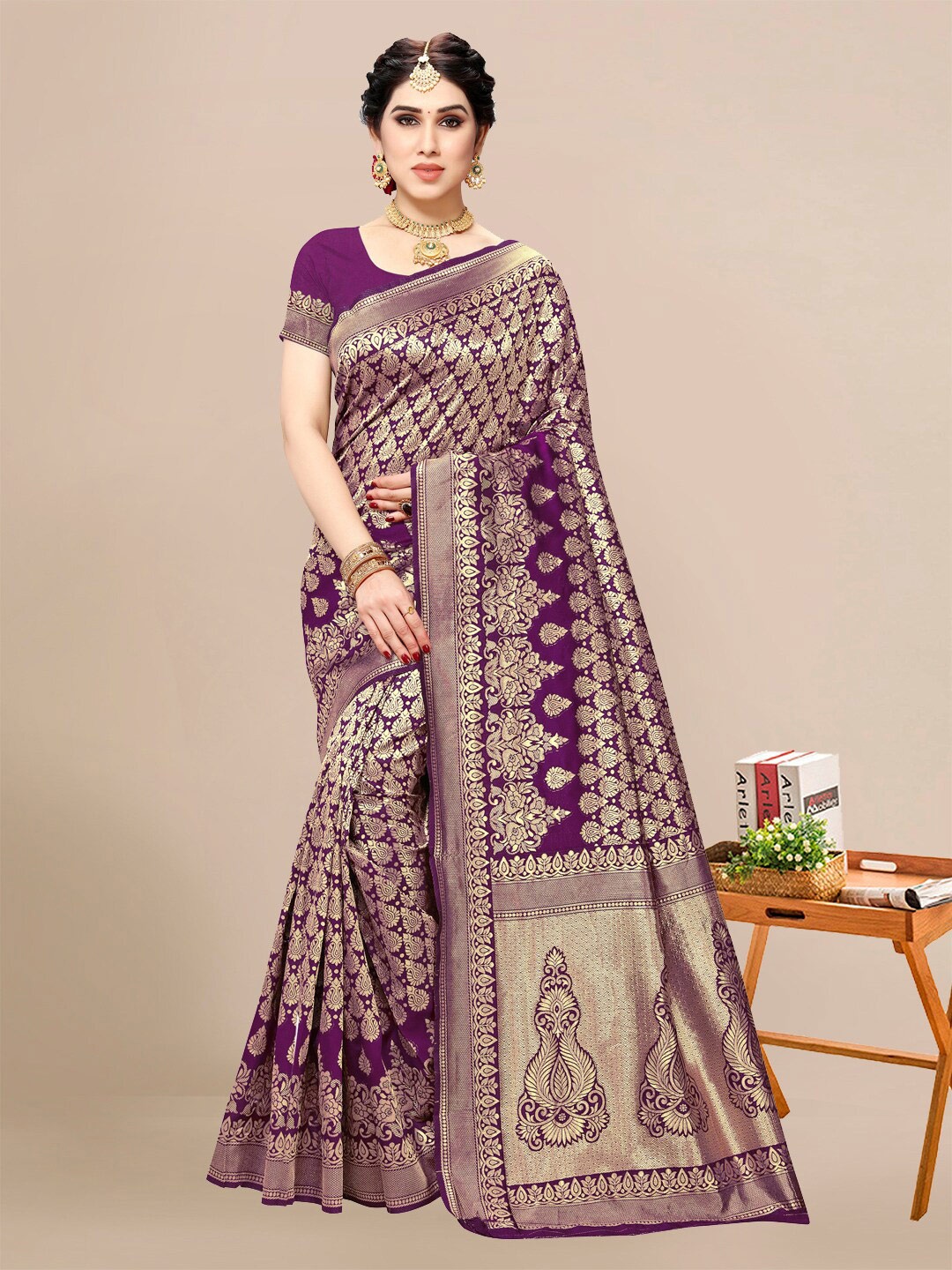 

Sidhidata Ethnic Motifs Zari Banarasi Saree, Magenta