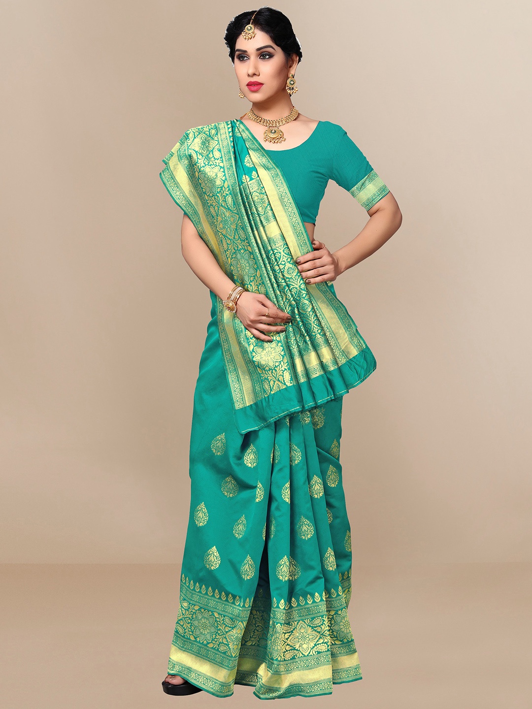 

Sidhidata Ethnic Motifs Zari Banarasi Saree, Teal
