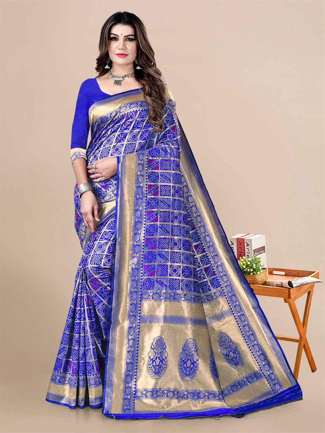

Sidhidata Ethnic Motifs Zari Banarasi Saree, Blue