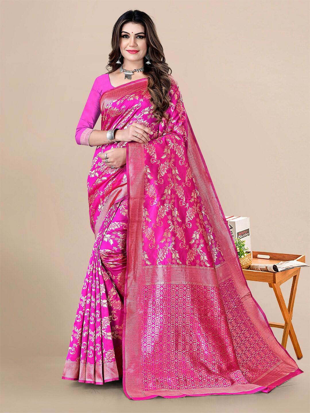 

Sidhidata Woven Design Zari Banarasi Saree, Pink