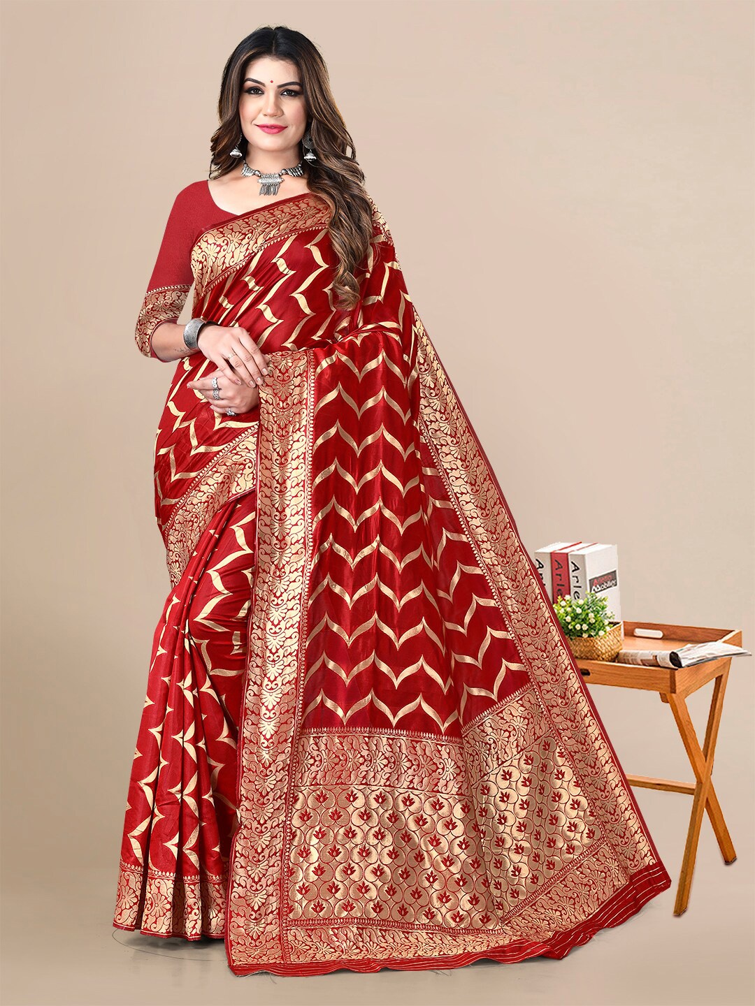 

Sidhidata Woven Design Zari Banarasi Saree, Red