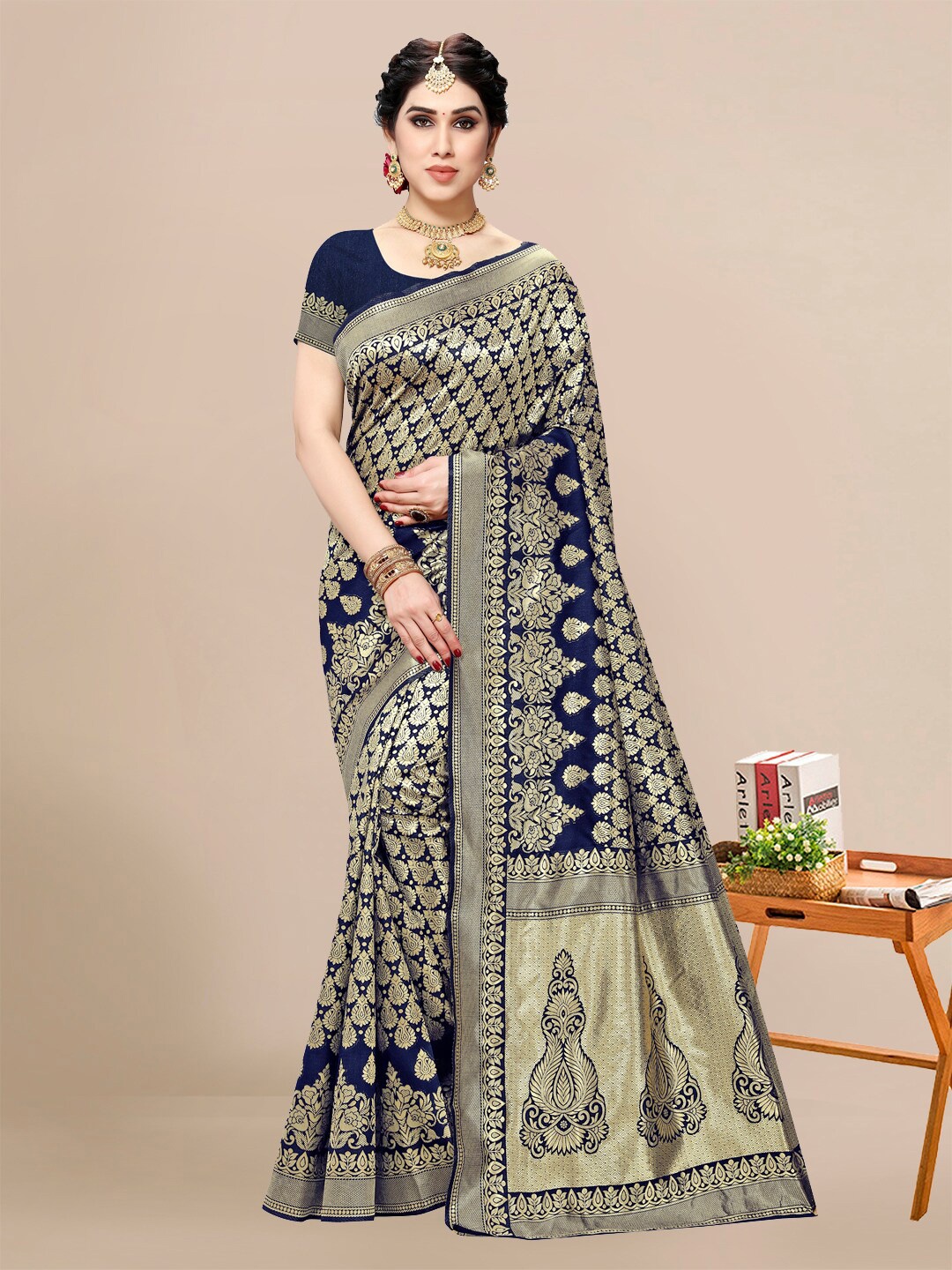 

Sidhidata Woven Design Zari Banarasi Saree, Navy blue