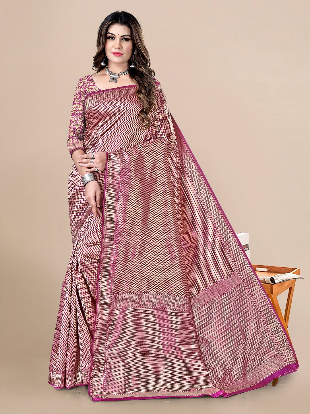 

Sidhidata Woven Design Zari Banarasi Saree, Magenta