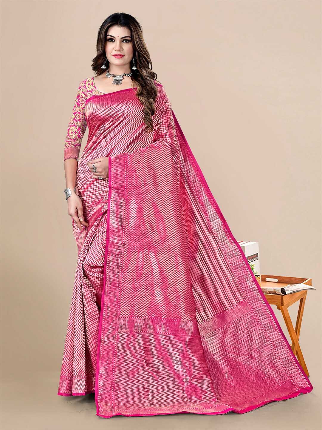

Sidhidata Woven Design Zari Banarasi Saree, Pink