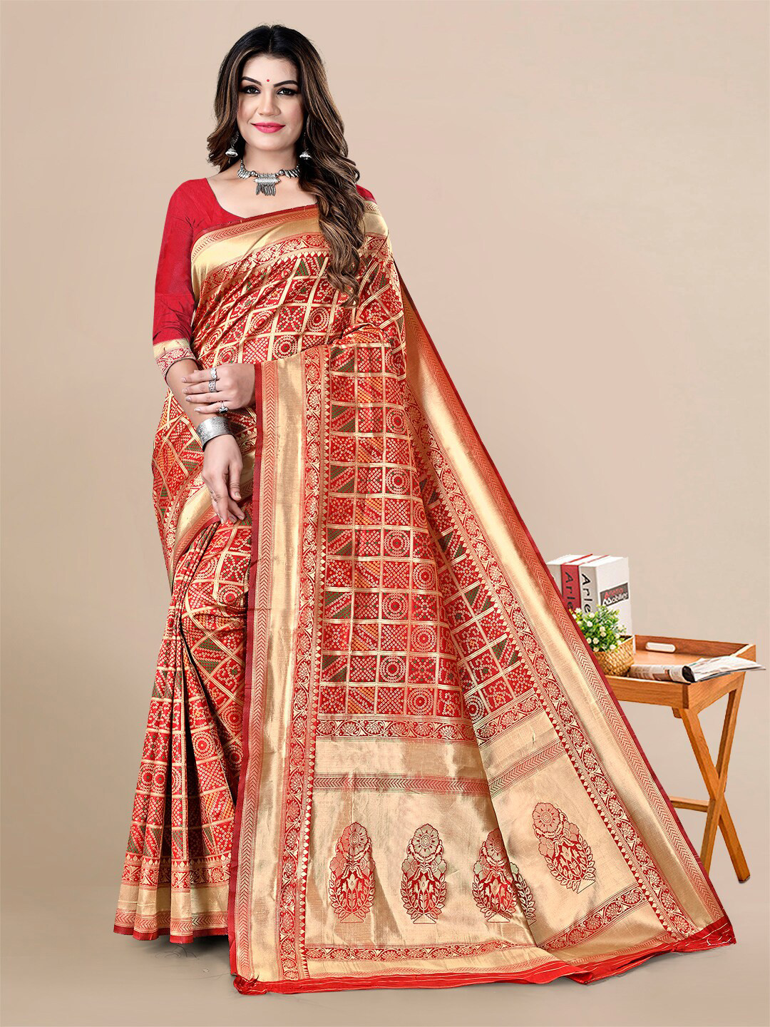 

Sidhidata Woven Design Zari Banarasi Saree, Red