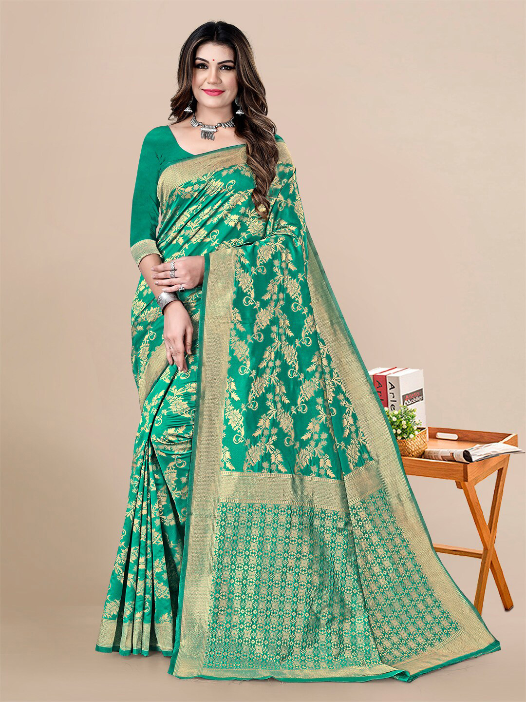 

Sidhidata Woven Design Zari Banarasi Saree, Green
