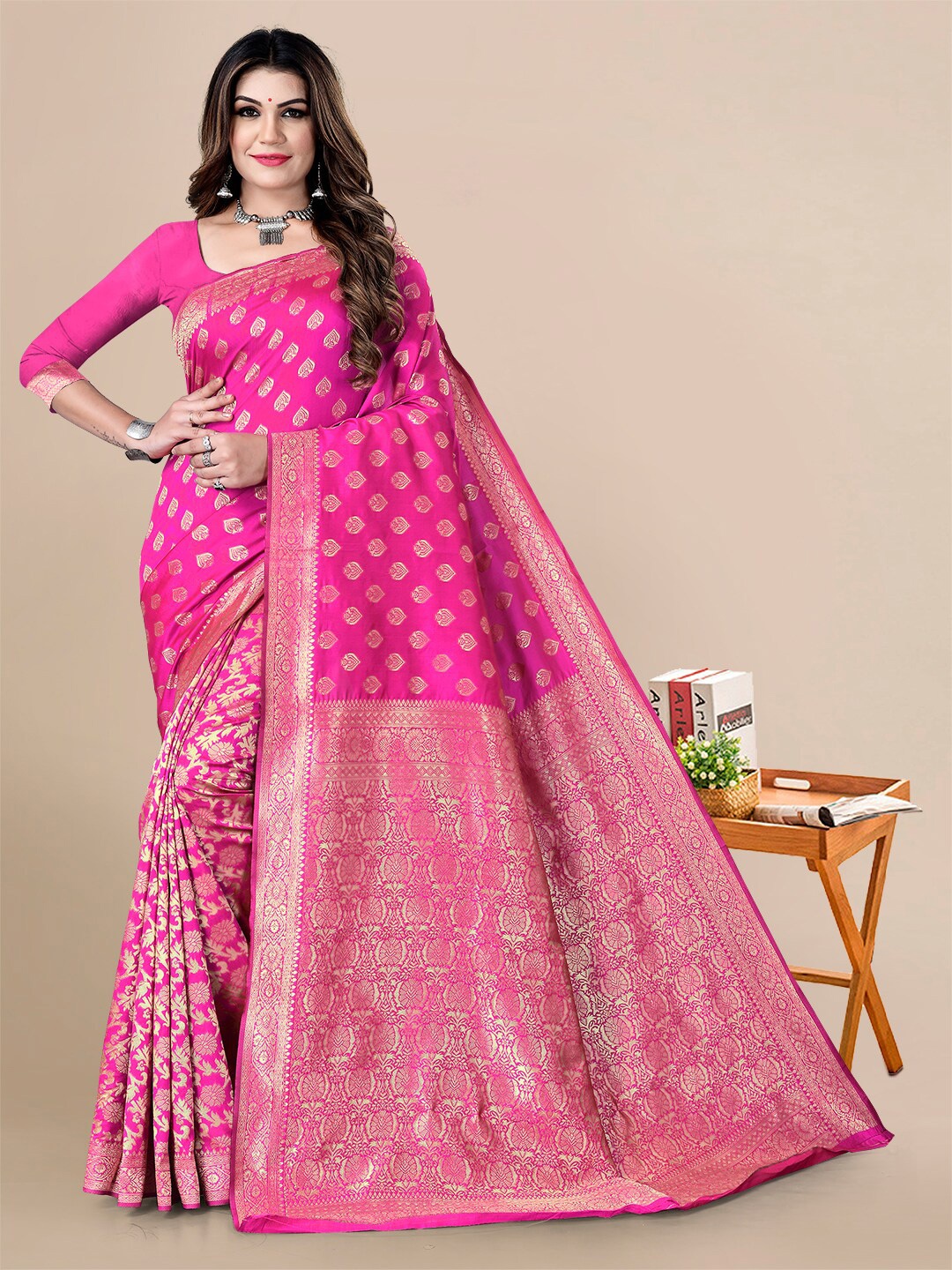 

Sidhidata Woven Design Zari Banarasi Saree, Pink