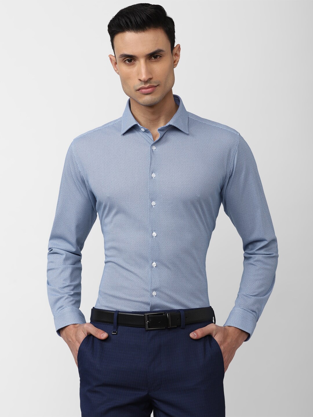

Van Heusen Men Slim Fit Printed Formal Cotton Shirt, Blue