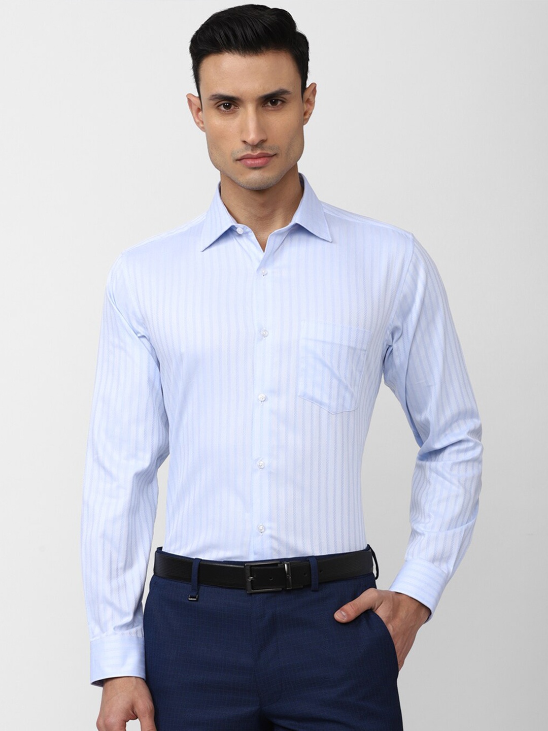

Van Heusen Men Striped Formal Cotton Shirt, Blue