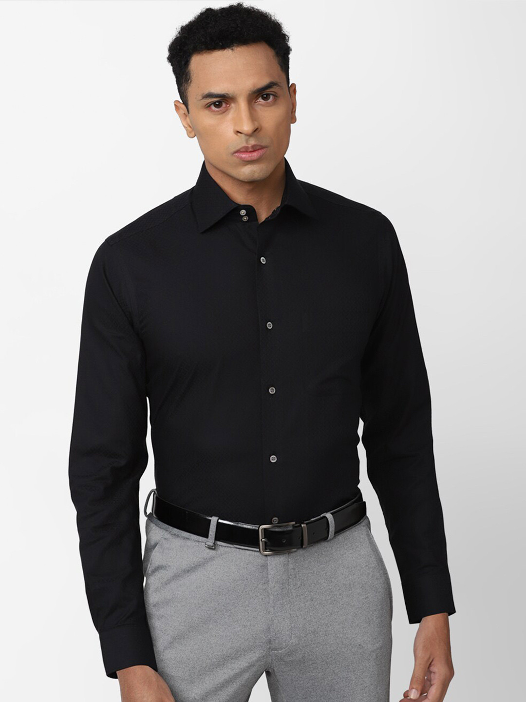 

Van Heusen Men Cotton Formal Shirt, Black