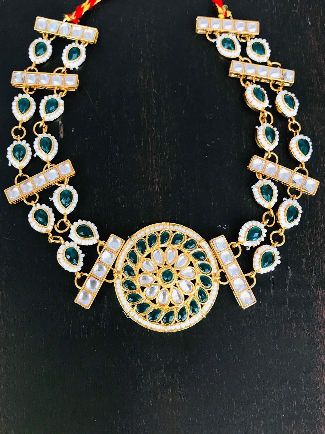 

The Opal Factory Gold-Plated Stone-Studded & Pearl Beaded Sheeshphool