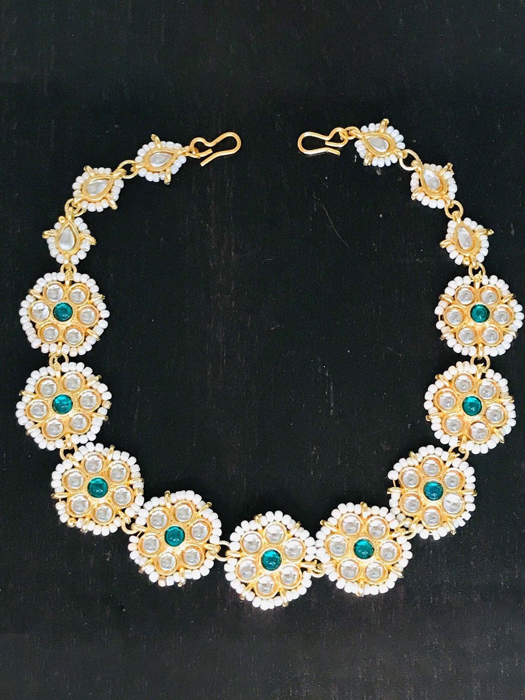 

The Opal Factory Gold-Plated Stone-Studded & Pearl Beaded Sheeshphool