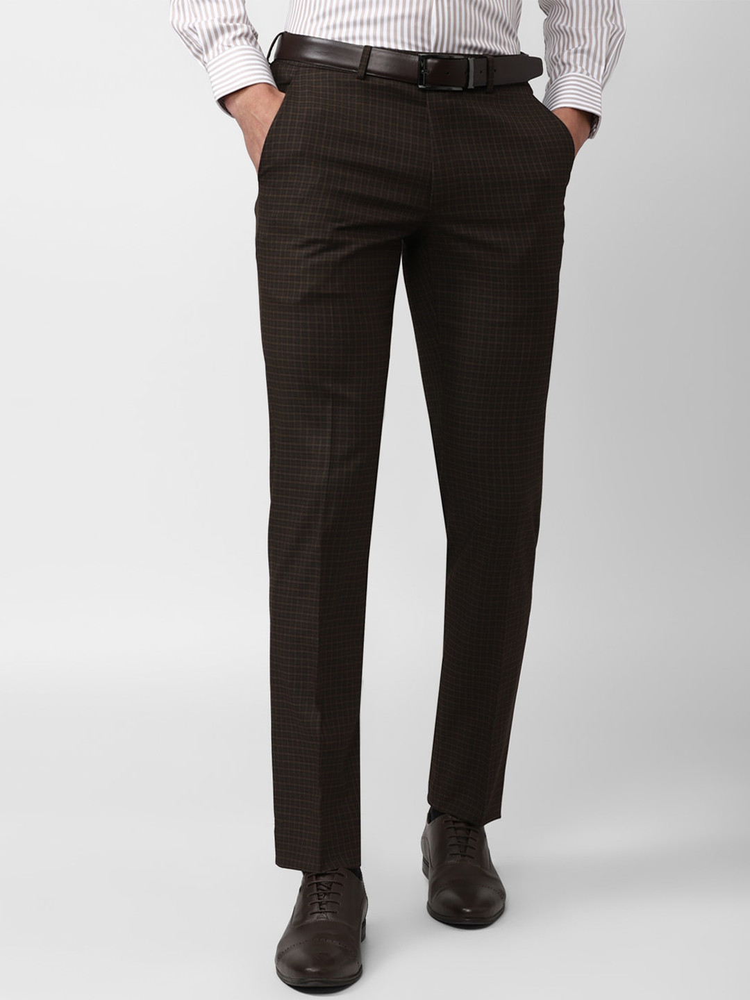 

Van Heusen Men Checked Slim Fit Trousers, Brown