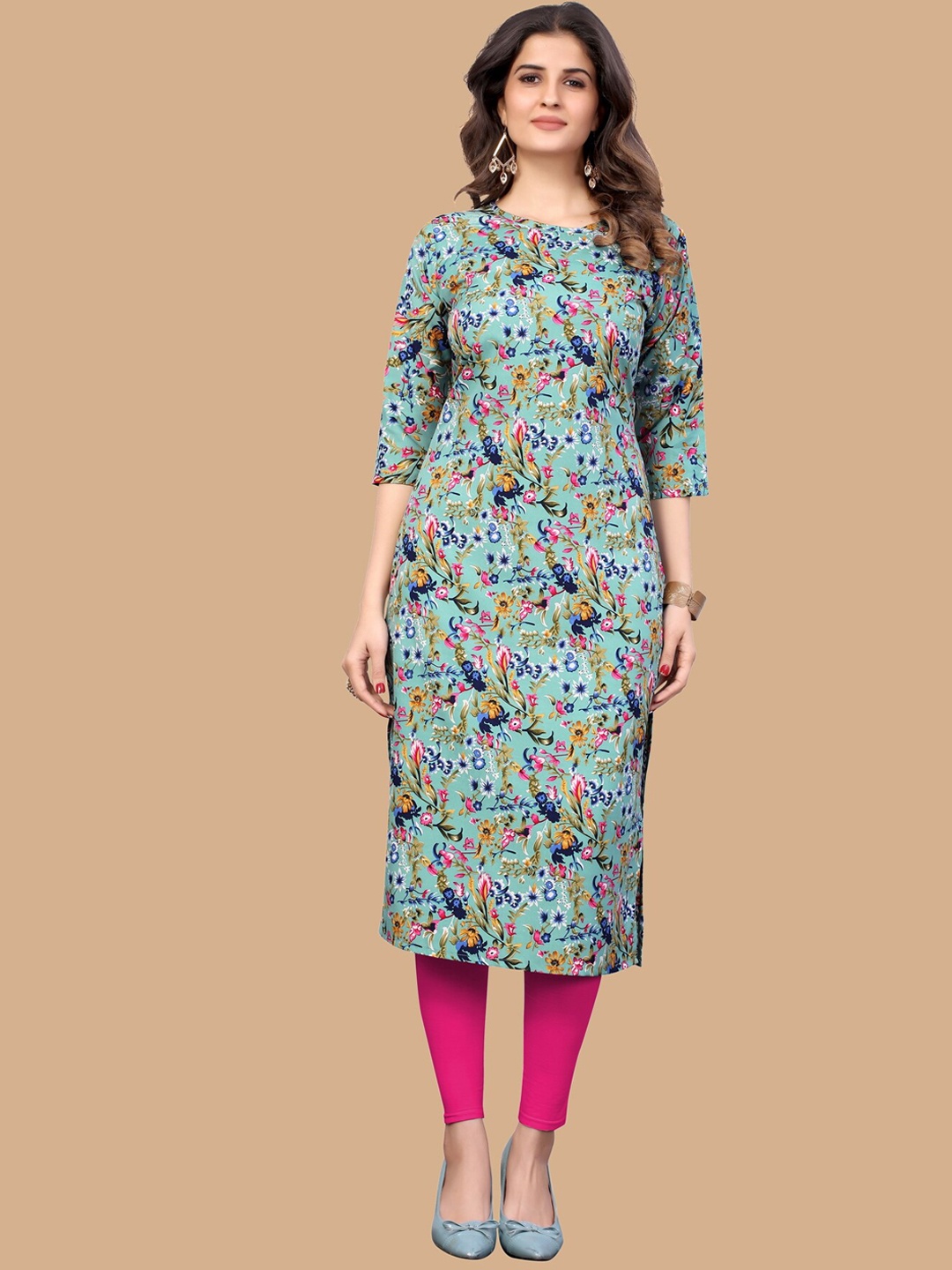 

KALINI Women Floral Printed Handloom Kurta, Green