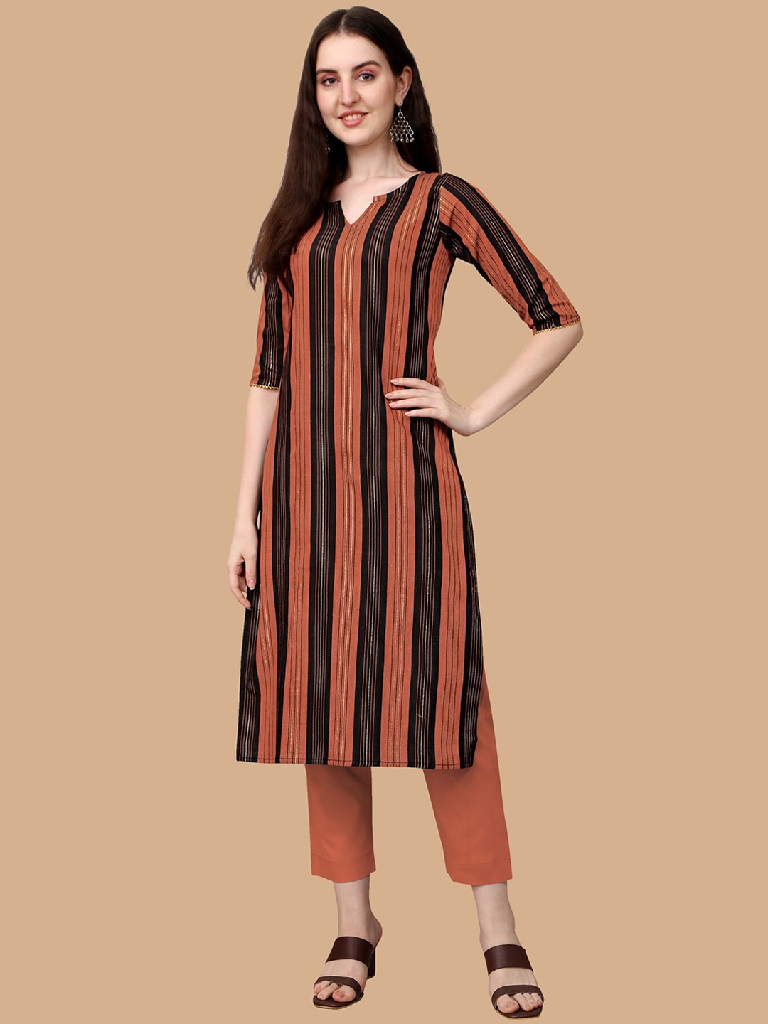 

KALINI Striped Kurta, Orange