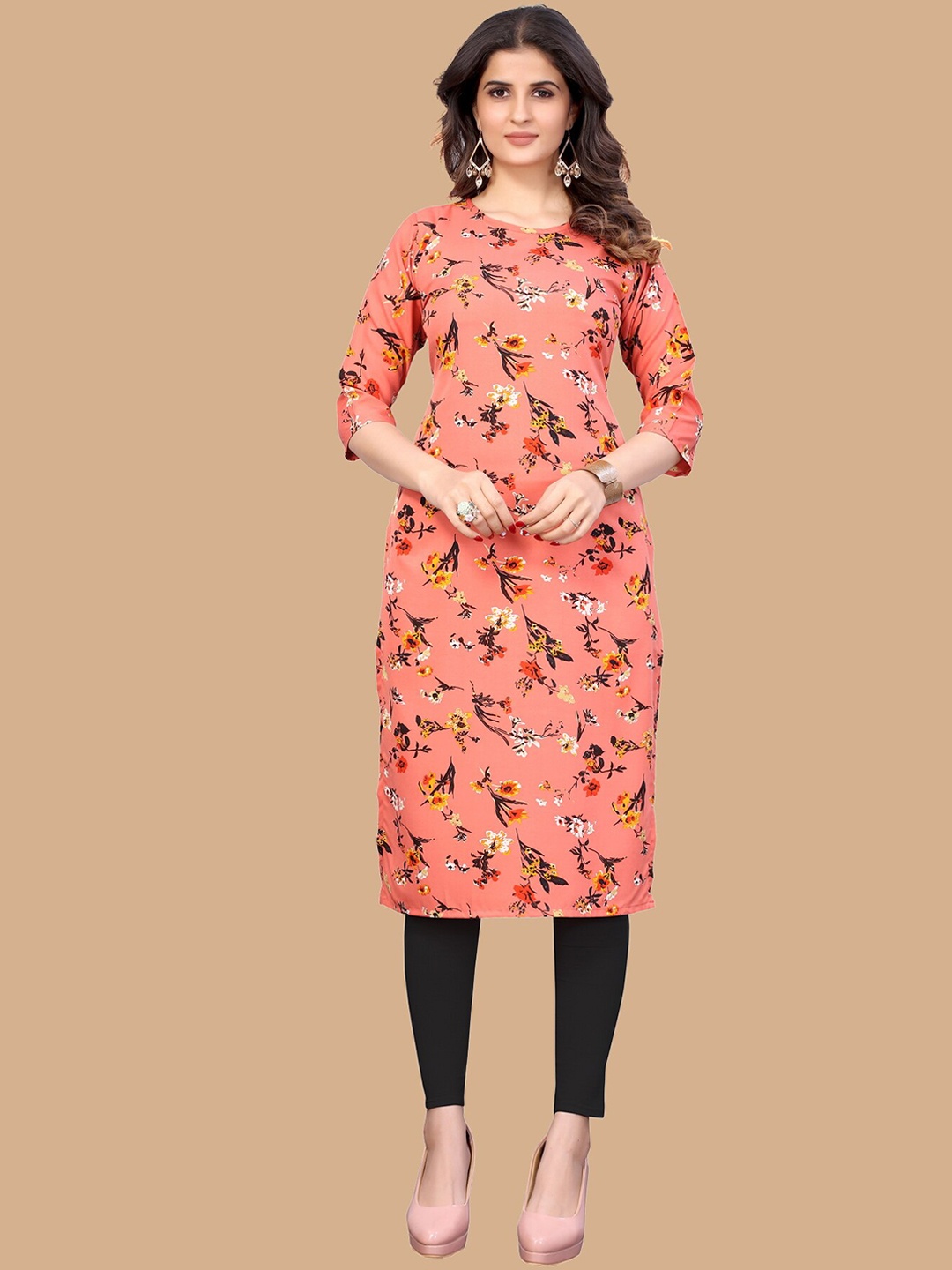 

KALINI Floral Printed Kurta, Peach