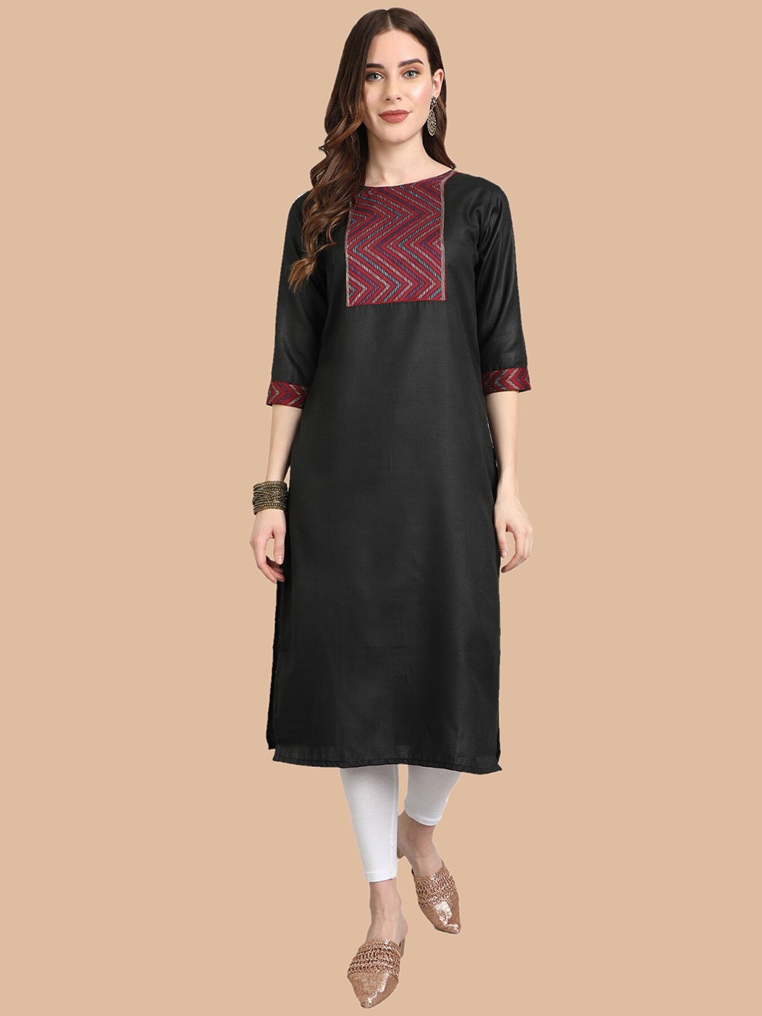 

KALINI Women Yoke Design Handloom Kurta, Black