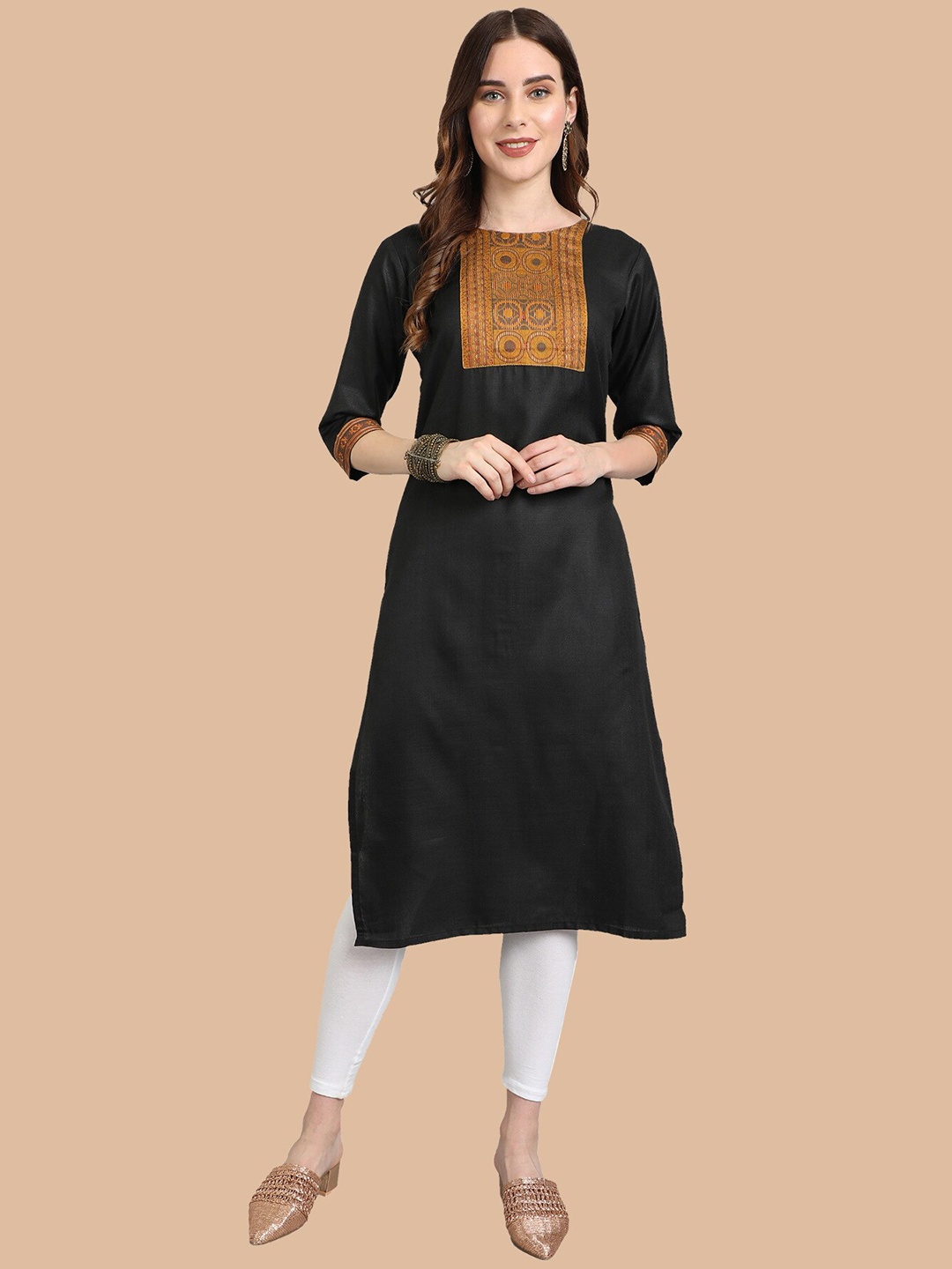 

KALINI Women Yoke Design Handloom Kurta, Black