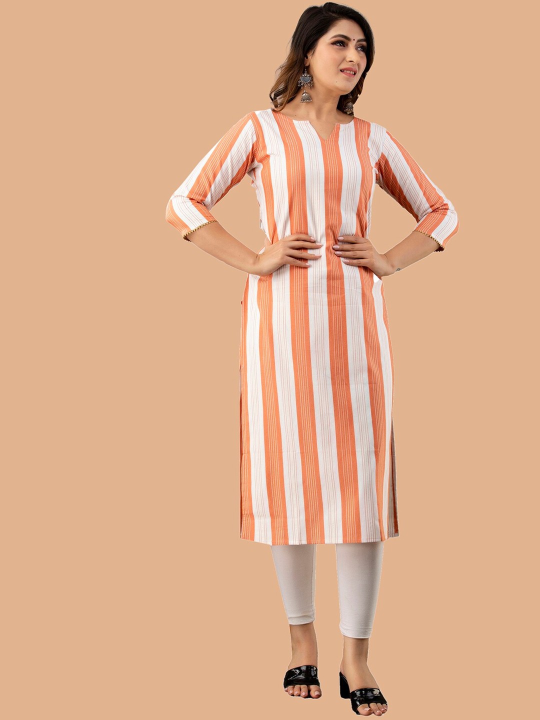 

KALINI Women Striped Gotta Patti Handloom Kurta, Orange