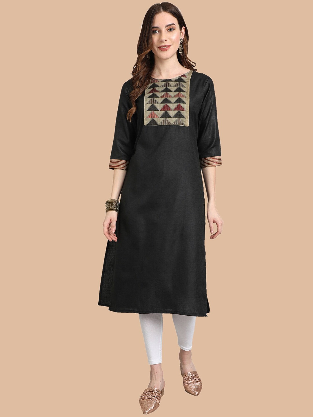 

KALINI Women Yoke Design Handloom Kurta, Black