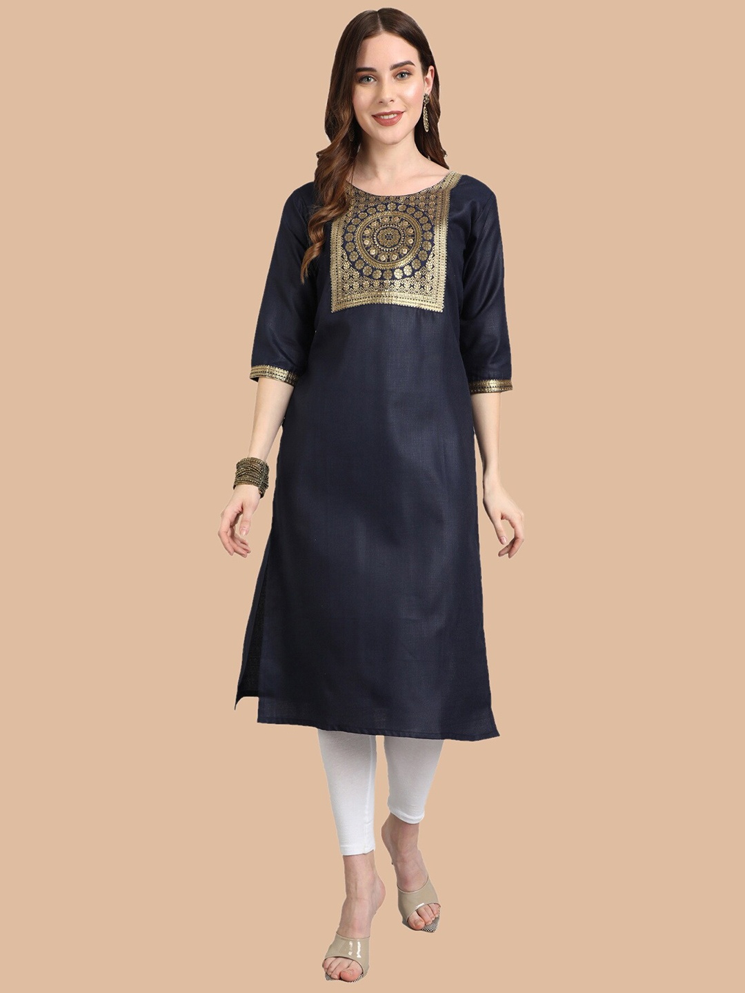 

KALINI Women Ethnic Motifs Yoke Design Kurta, Navy blue