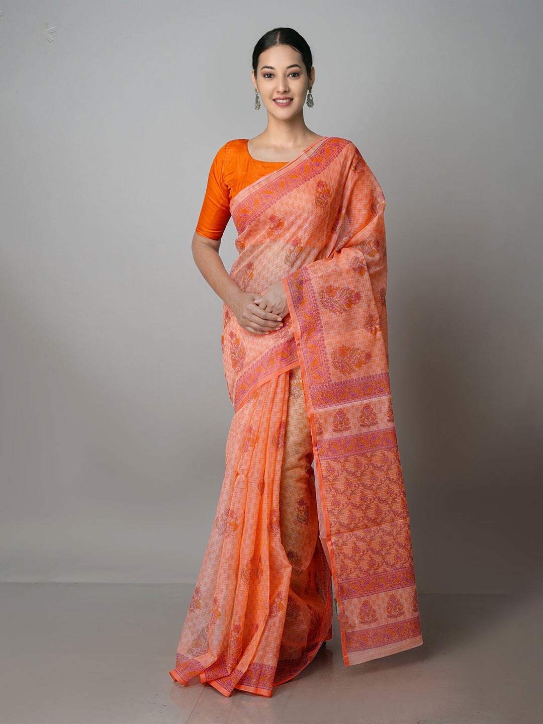 

Unnati Silks Ethnic Motifs Pure Cotton Kota Saree, Orange