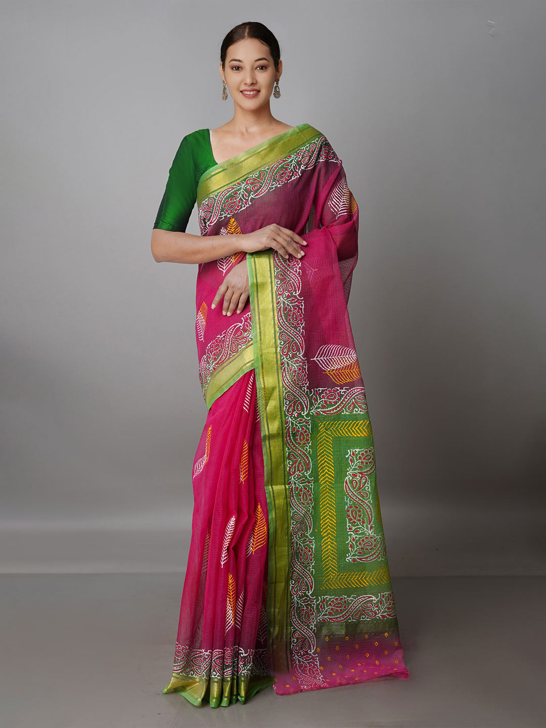 

Unnati Silks Floral Zari Pure Cotton Kota Saree, Pink
