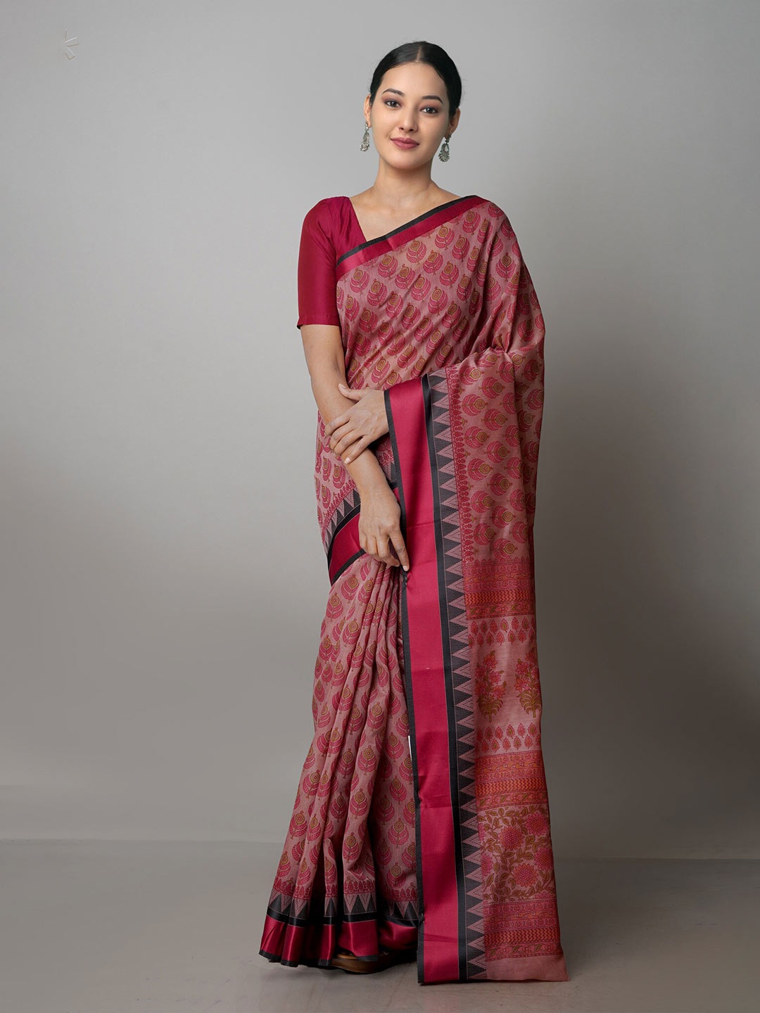 

Unnati Silks Ethnic Motifs Printed Chanderi Saree, Purple