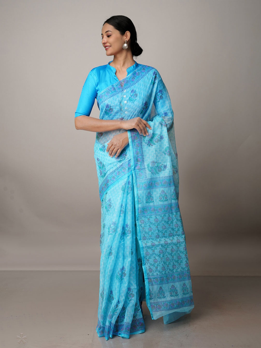 

Unnati Silks Blue & Purple Floral Pure Cotton Kota Saree