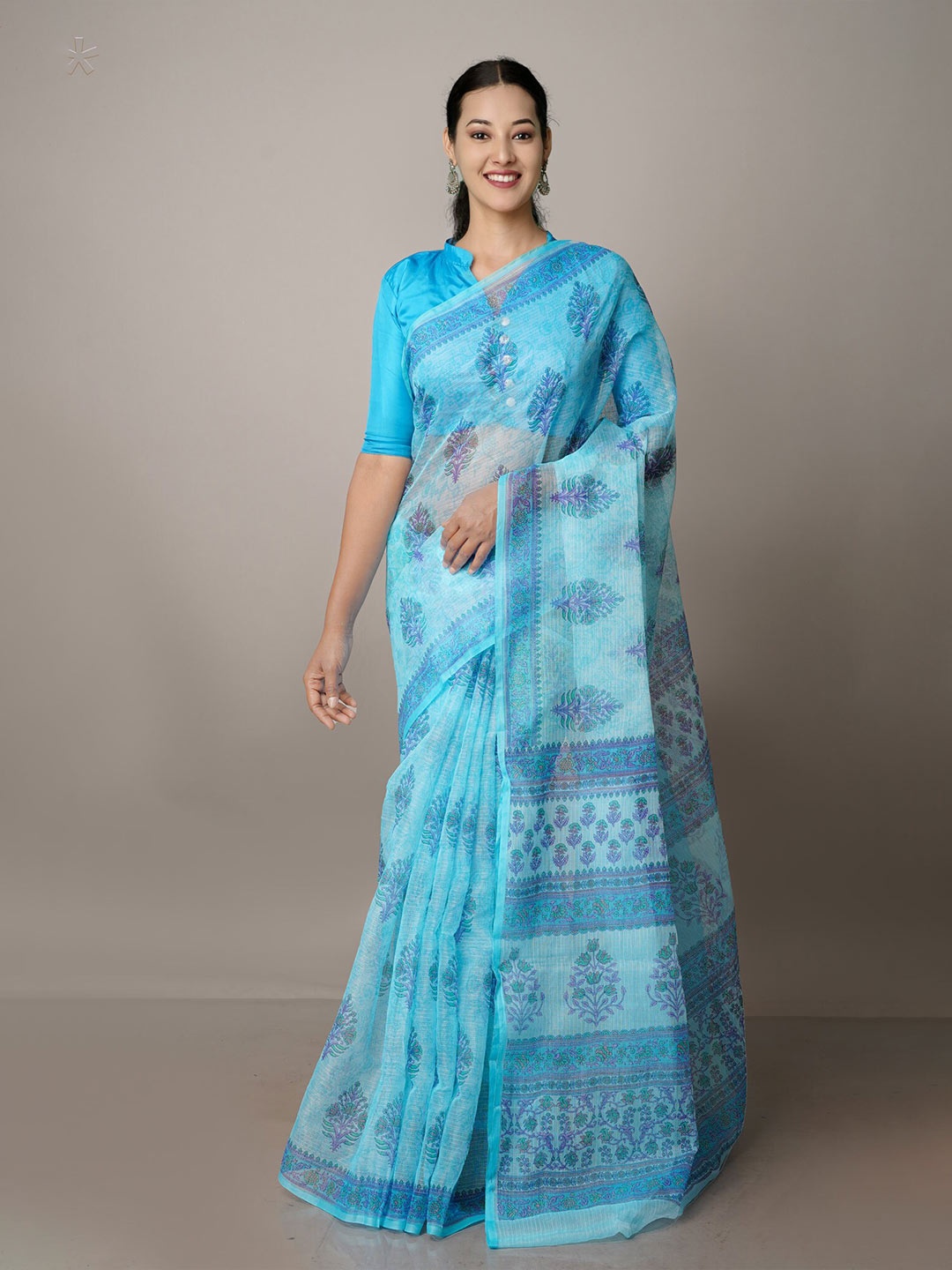 

Unnati Printed Floral Pure Cotton Kota Saree, Blue