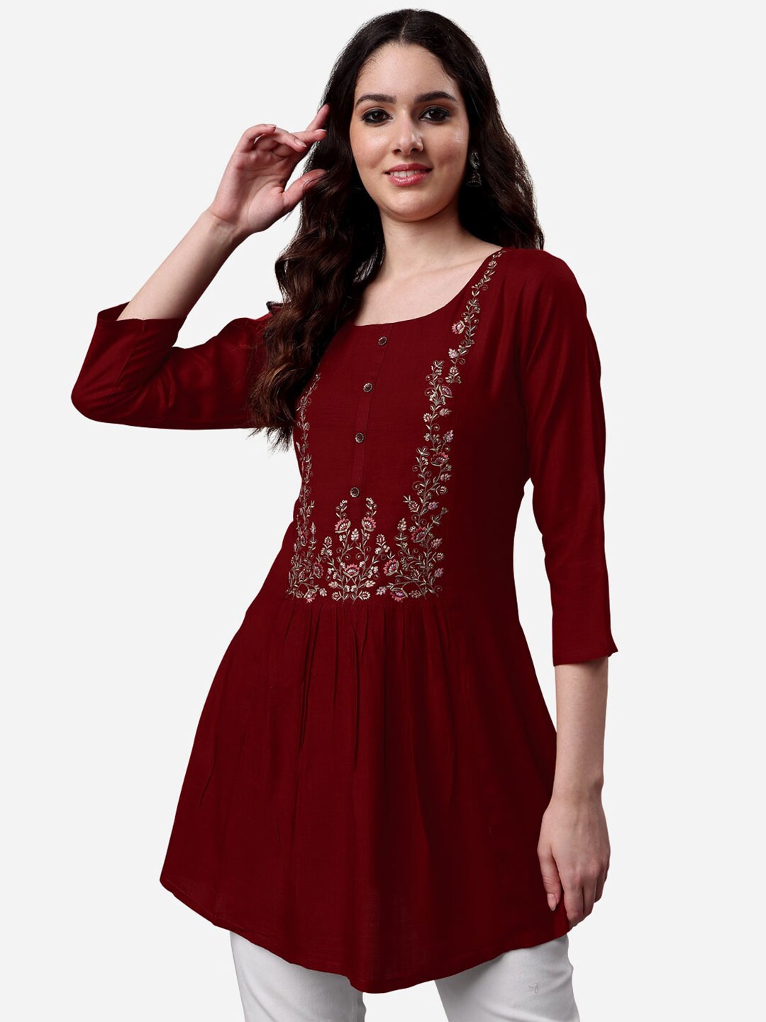 

Sangria Floral Embroidered Top, Maroon