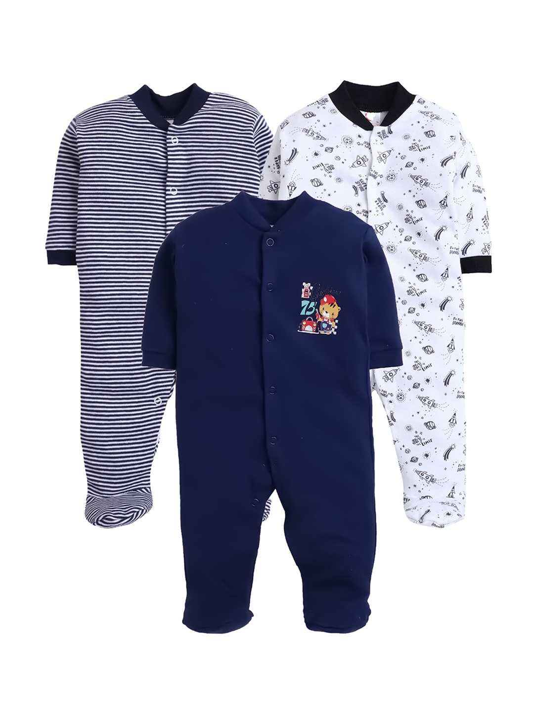 

EIO Kids Pack of 3 Cotton Sleepsuits, Navy blue