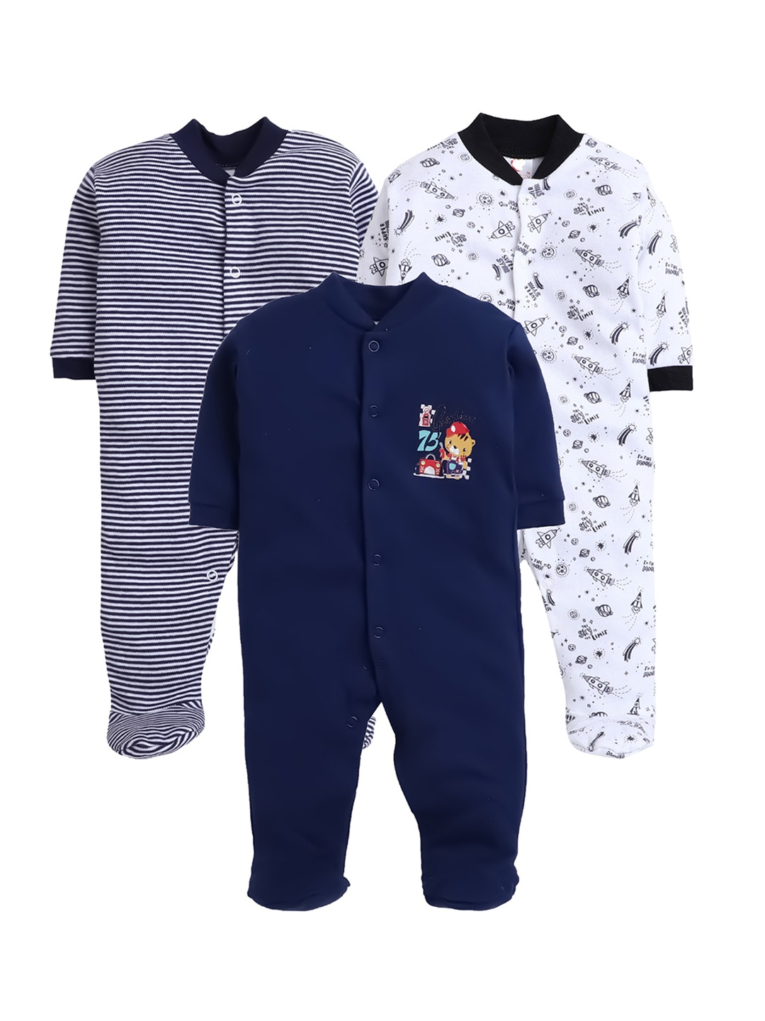 

EIO Kids Pack of 3 Cotton Sleepsuits, Navy blue