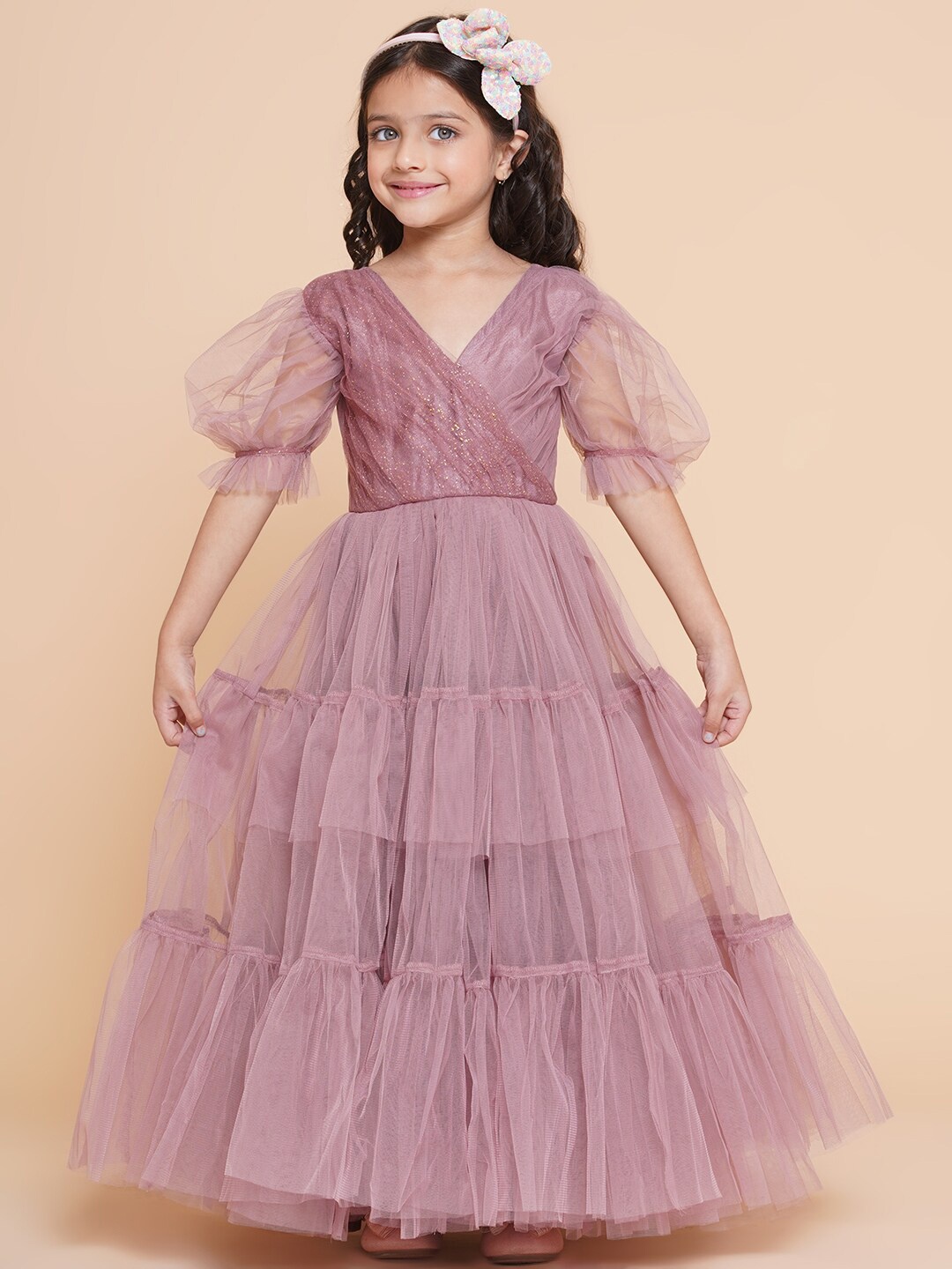 

Bitiya by Bhama Girls Layered Net Gown, Mauve