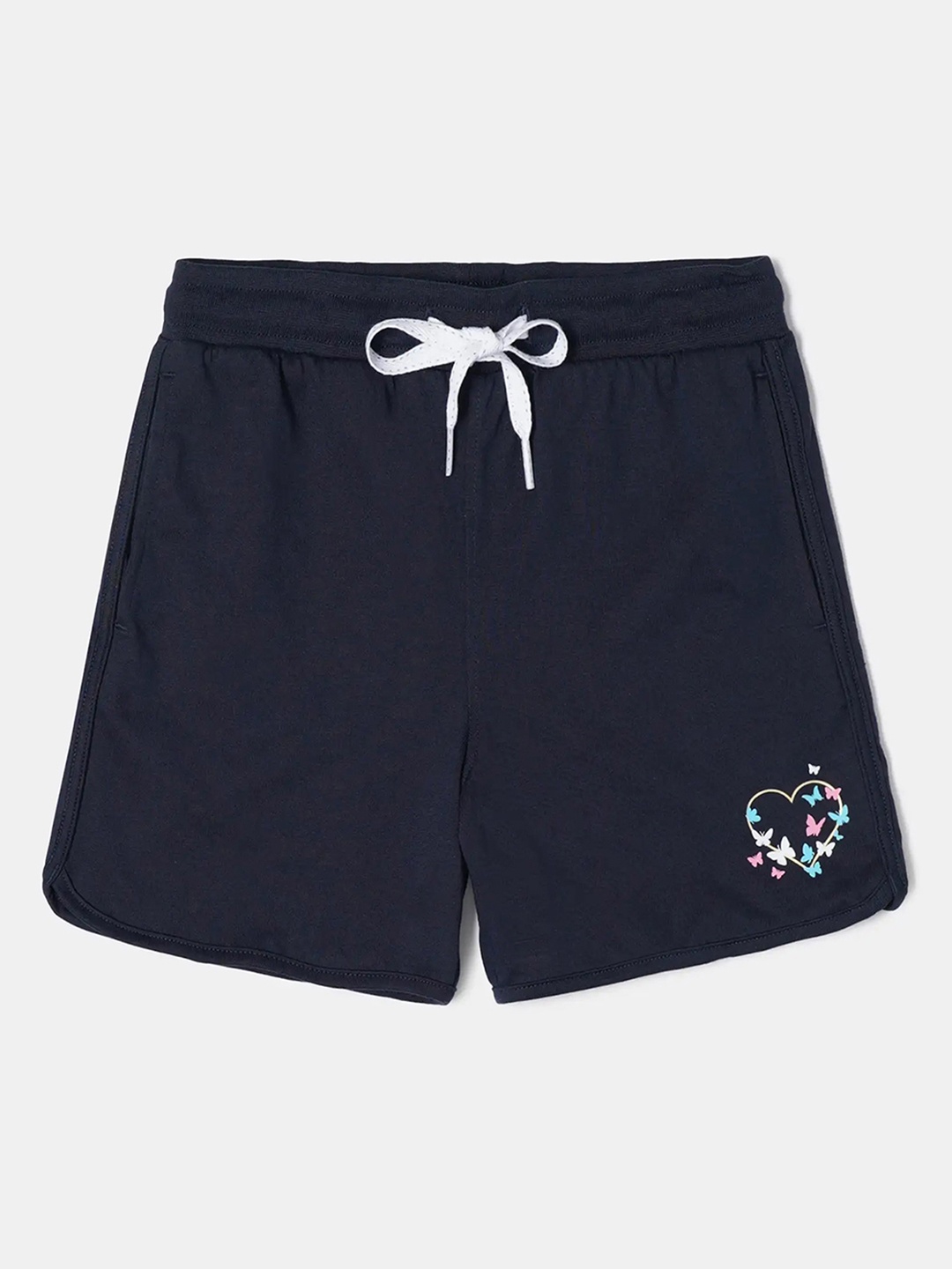 

Jockey Girl's Cotton Printed Relaxed Fit Shorts With Drawstrings Closure-AG07, Blue
