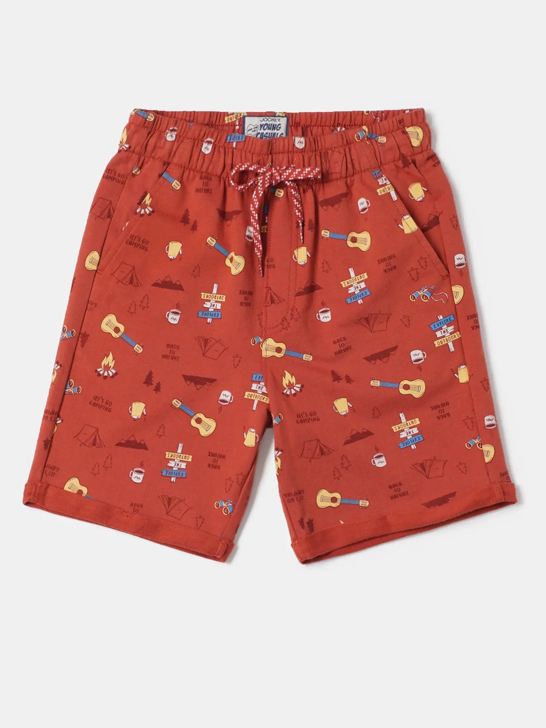 

Jockey Boys Combed Cotton French Terry Printed Shorts With Drawstring Closure - CB03, Orange