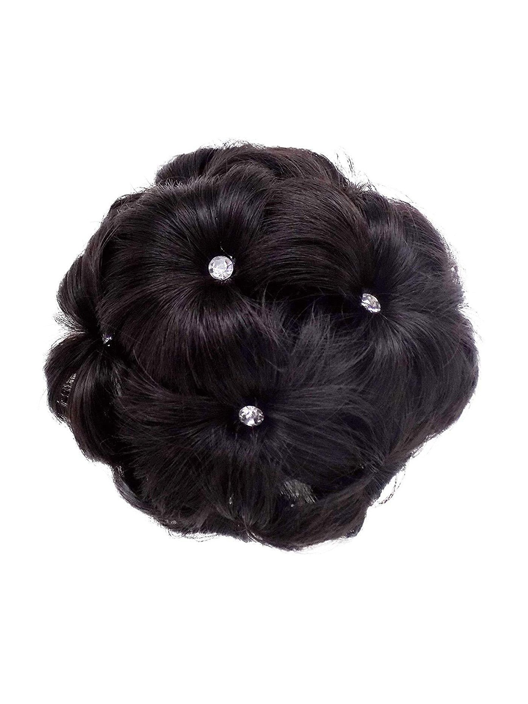 

CHRONEX Artificial Synthetic Hair Studded Juda Bun Claw Clip Hair Extension- Dark Brown