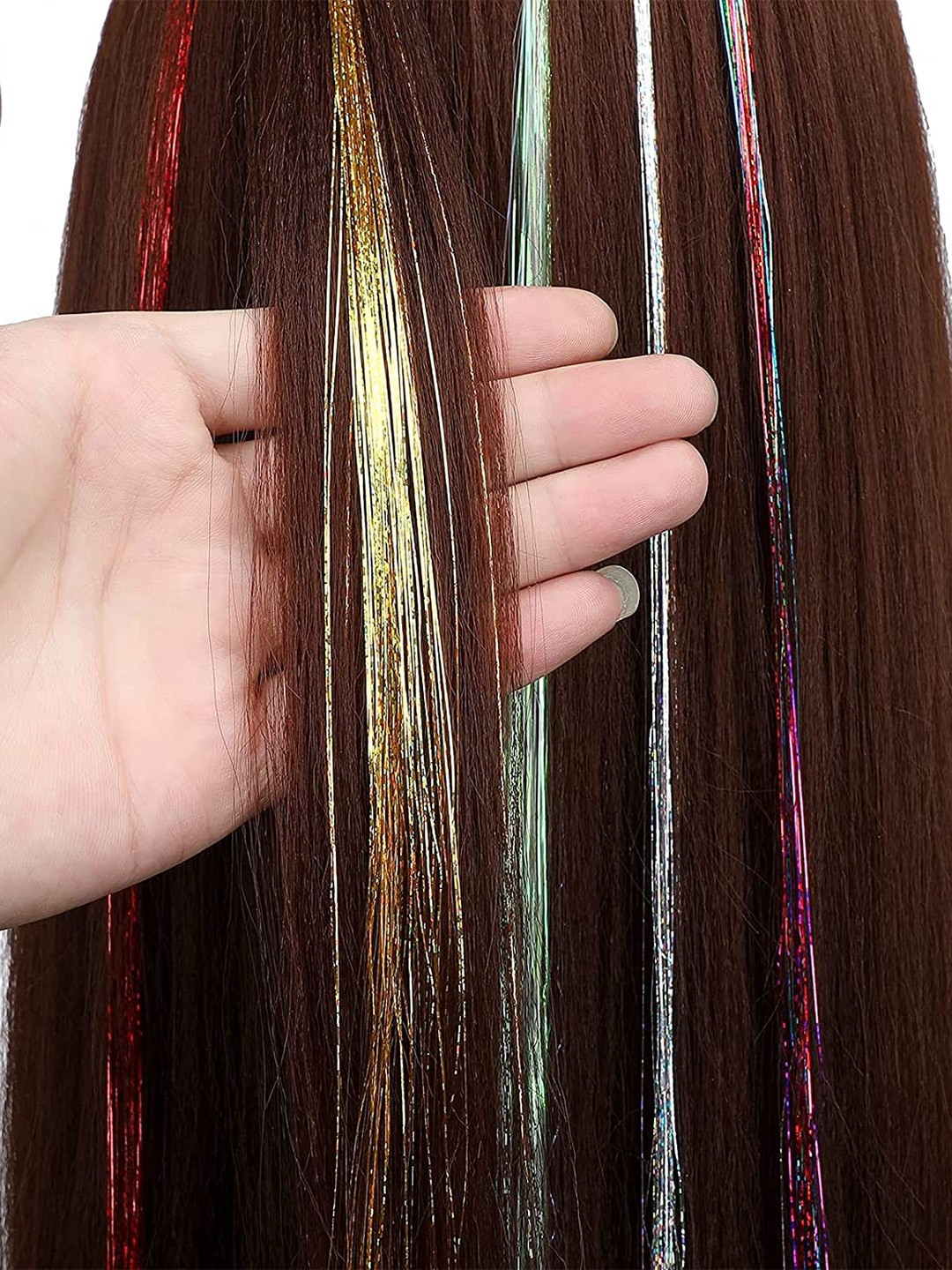 

CHRONEX Set of 6 Tinsel Kit Glitter Hair Extension Ribbons, Gold
