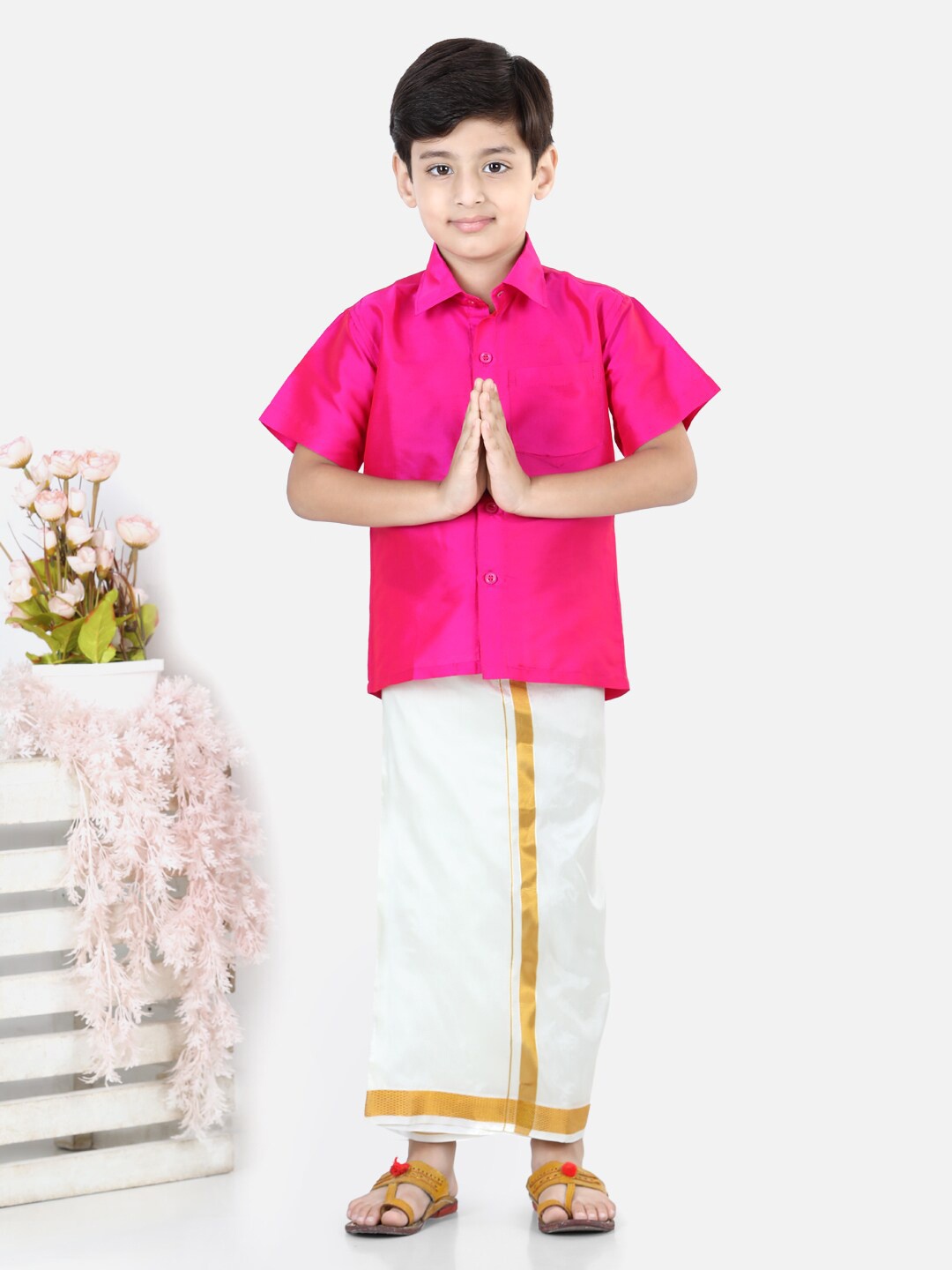 

BownBee Boys Shirt with Dhoti, Pink