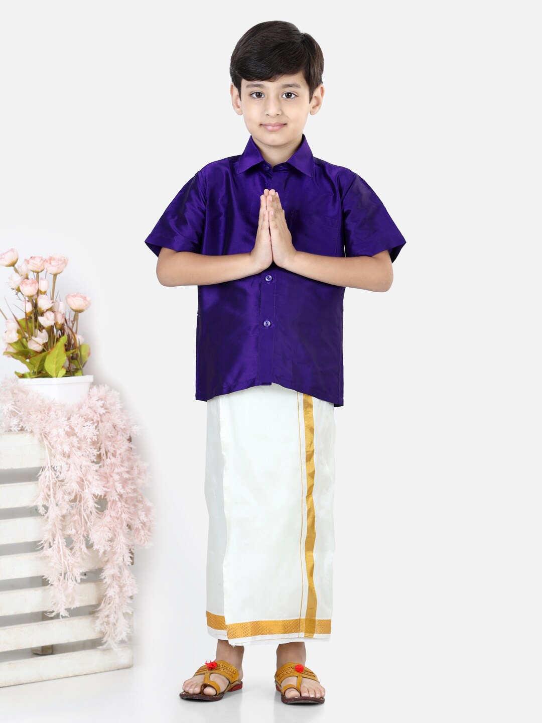 

BownBee Boys Shirt with Dhoti, Purple
