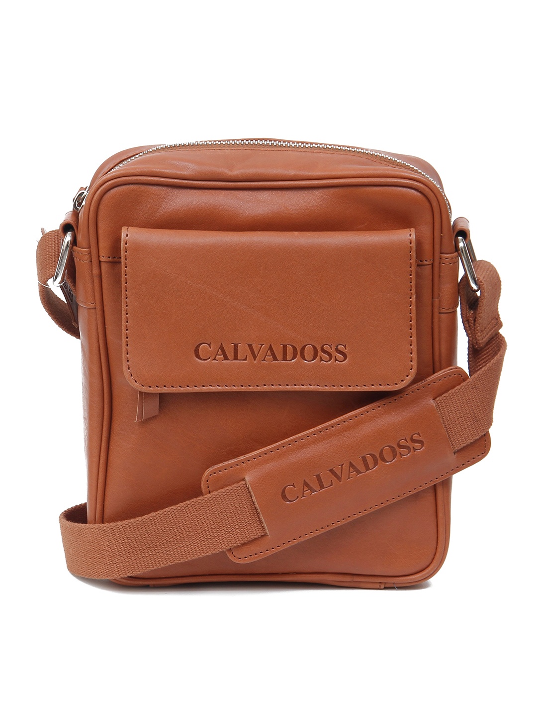 

Calvadoss Leather Structured Sling Bag, Tan