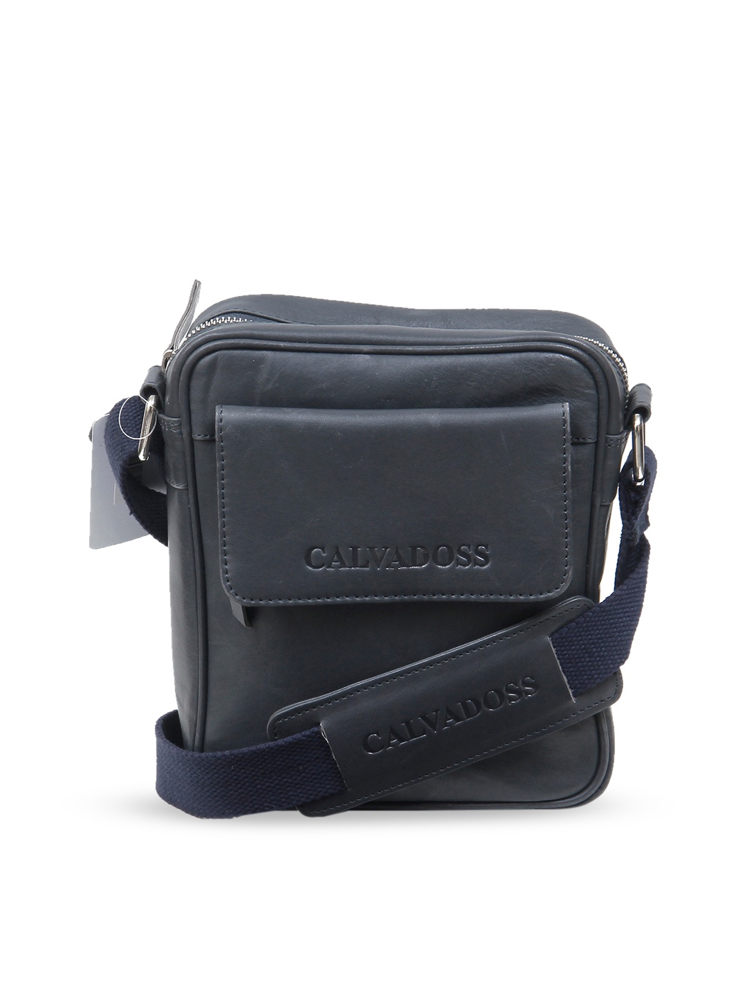 

Calvadoss Structured Leather Sling Bag, Navy blue