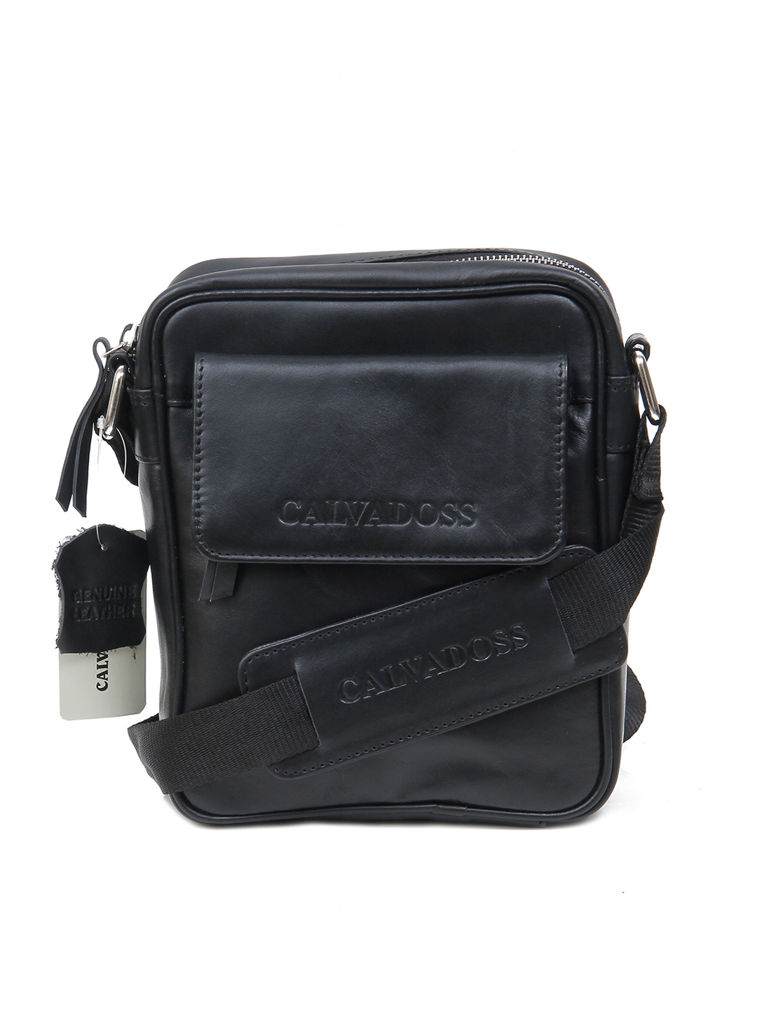 

Calvadoss Structured Leather Sling Bag, Black