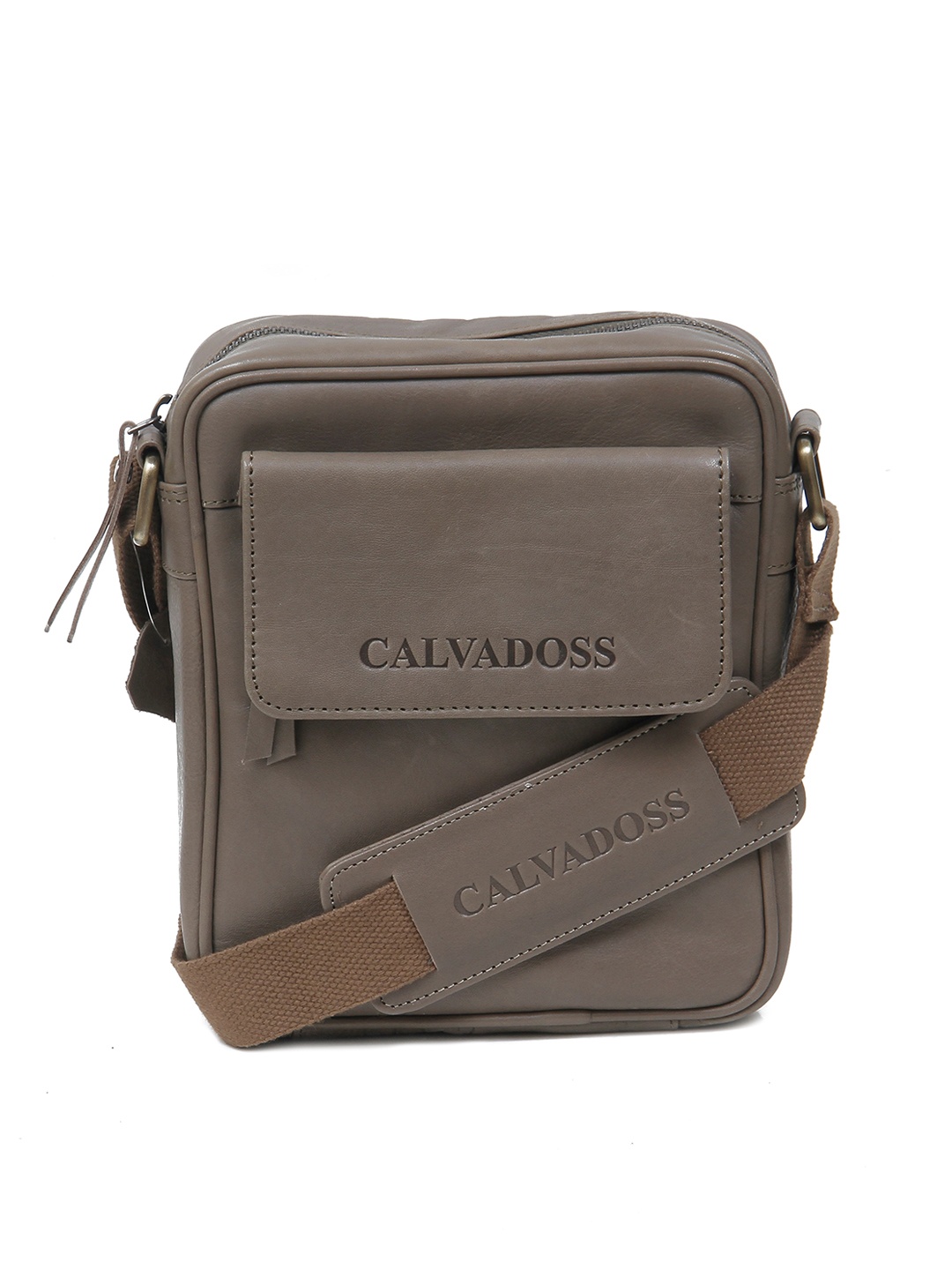 

Calvadoss Structured Leather Sling Bag, Brown