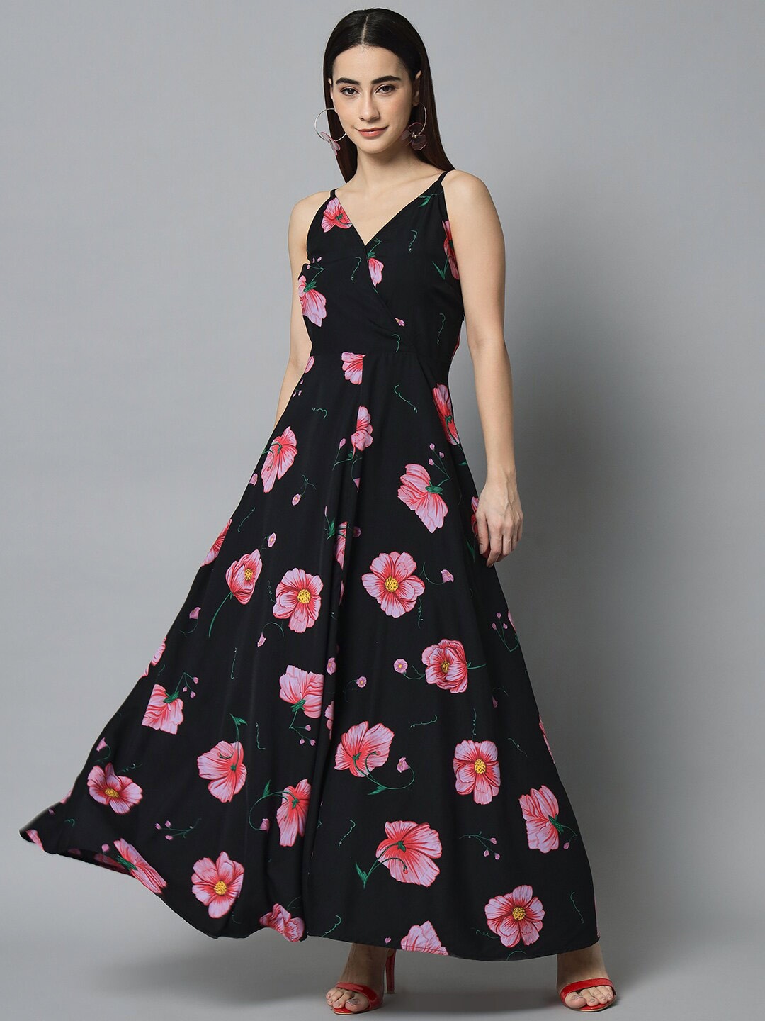 

emeros Floral Printed Maxi Dress, Black