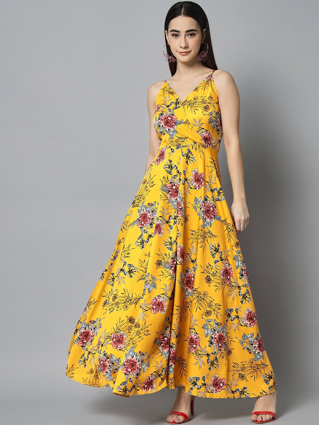 

emeros Floral Printed Crepe Wrap-Style Maxi Dress, Mustard