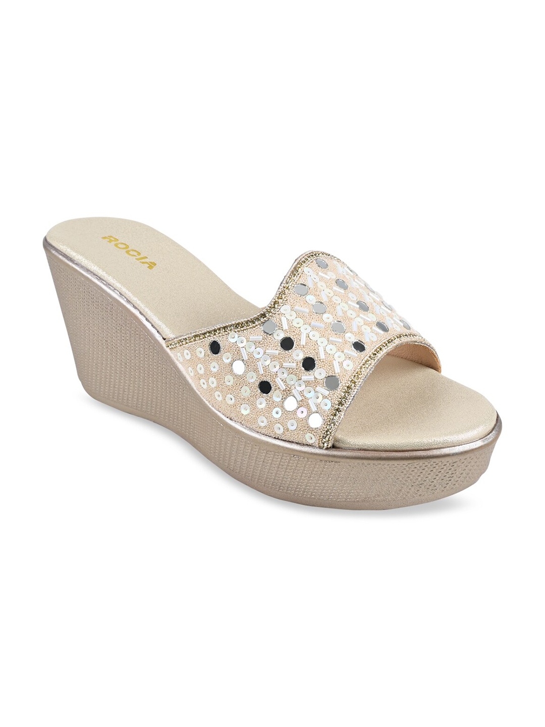 

Rocia Embellished Ethnic Wedge Heels, Gold